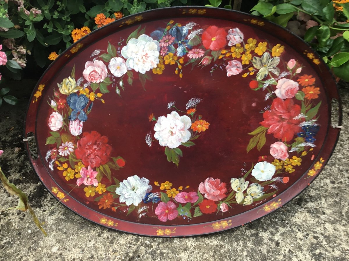 Very Large Tray In Painted Sheet Metal, Napoleon III Period-photo-1