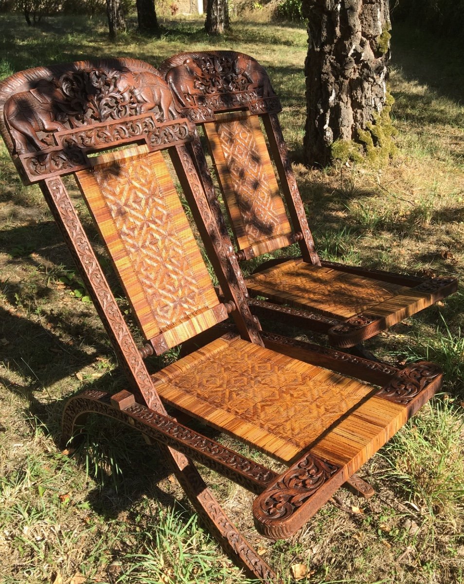 Paire De Fauteuils Planteur Esprit Colonial , Vers 1900-photo-7