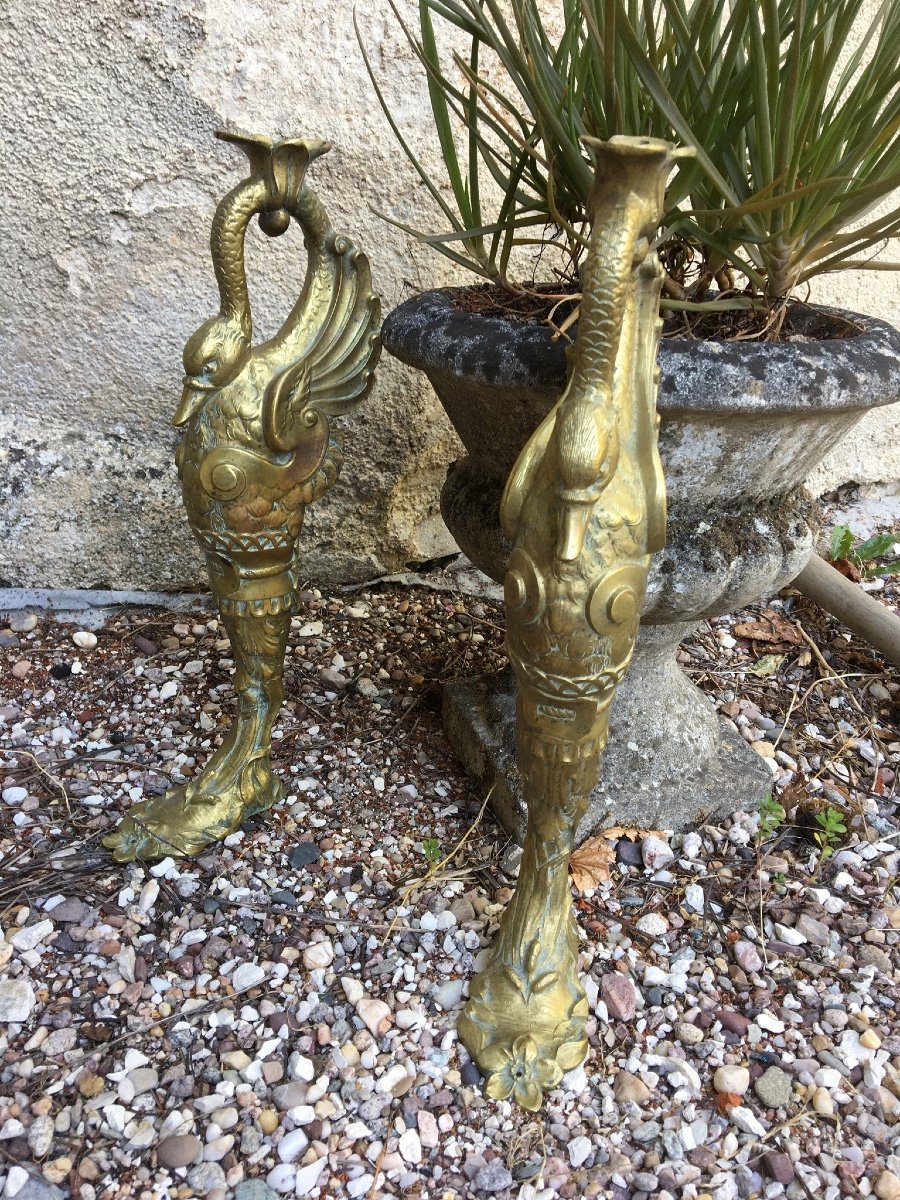 Base In Gilt Bronze Decorated With Swans-photo-8