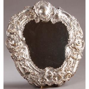 Silver Metal Mirror With Rocaille Decor