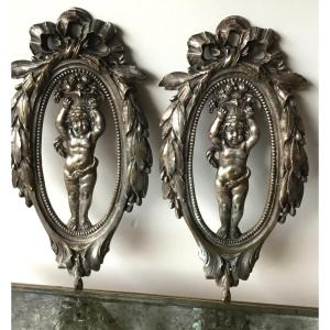 Putti Canephore The Pair Of Silver Bronzes