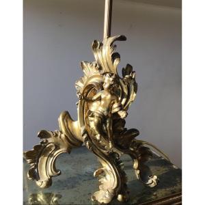 Lamp Base In Gilt Bronze, Decor With A Little Angel