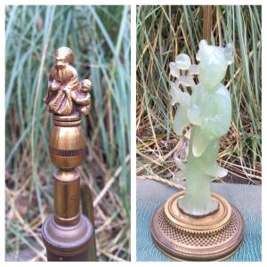“chinese Court Woman” Lamp In Translucent Green Jade On Base