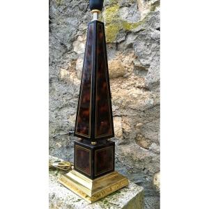 Obelisk Lamp In Tortoiseshell Style And Golden Brass