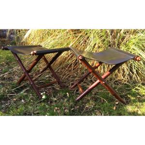 The Pair Of Stools, Bamboo And Leather Luggage Racks 