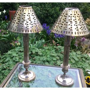 Pair Of Tealight Lamps With Candles Convertible Into Candlesticks 