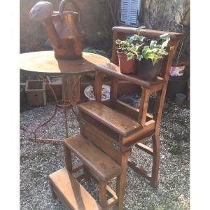 Library Stepladder Chair In Patinated Oak, Circa 1900