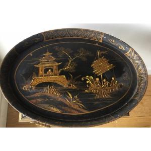 Oval Sheet Metal Tray Chinese Decor