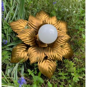 Flower Wall Lamp In Golden Metal, 1950s