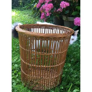 Large Woven Wicker Wastebasket 