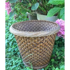 Woven Wicker Waste Paper Basket, Circa 1900