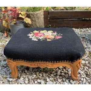 Footrest Covered With Needlepoint Tapestry 