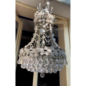 Very Pretty Crown Chandelier Decorated With Drops And Flowers 