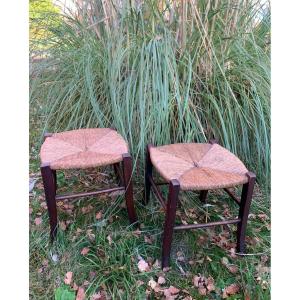 The Pair Of Large Straw Stools