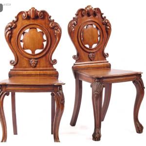 Pair Of Victorian Mahogany Hall Chairs 