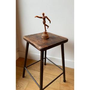 Wood And Wrought Iron Workshop Stool 