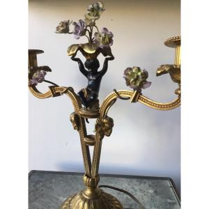 Gilt Bronze Lamp Base With Two Putto Lights 