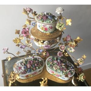 Jardinière , Pot Pourri En Porcelaine Et Bronze Doré 