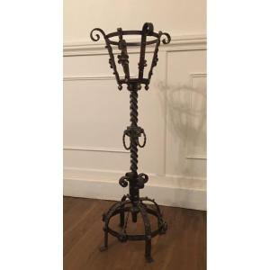 Folk Art, Imposing Wrought Iron Candlestick 