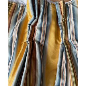 Pair Of Yellow, Blue And Green Striped Curtains - (2 Pairs Available)