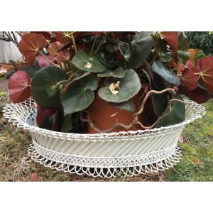 Oval Planter In Woven Wire And Painted Sheet Metal, 19th Century