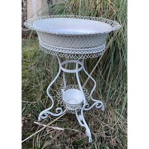 Large Wrought Iron And Woven Iron Planter