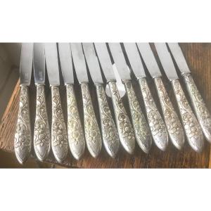 Set Of 12 Silver Table Knives, Indochina (12 Dessert Knives Also Available) 