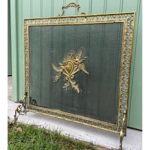 Gilt Bronze Fire Screen With Winged Heart