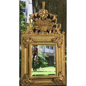 Miroir Louis XIV, Bois Mouluré Et Doré Cartouches Coeur , XVIIIème