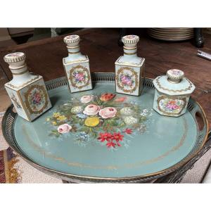 Porcelain Toilet Service And Matching Painted Tin Tray 