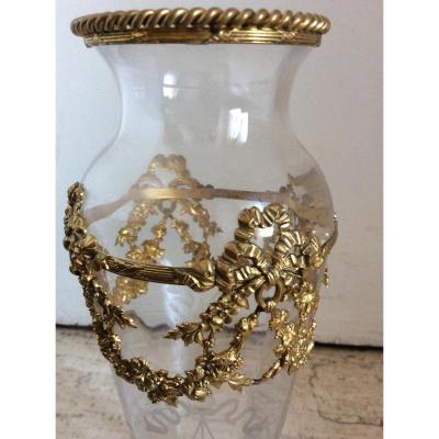 Crystal Frame Gold Bronze Vase