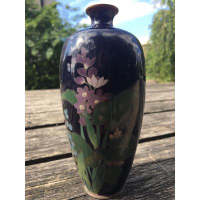 Vase Cloisonné Japonais Décor De Fleurs Et Feuilles De Lotus époque Edo