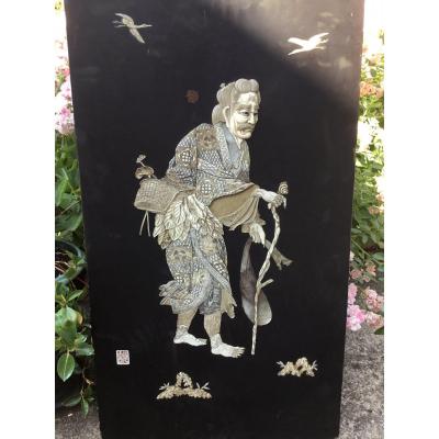 Large Lacquered Panel With Ivory Character, Japan, Edo Period