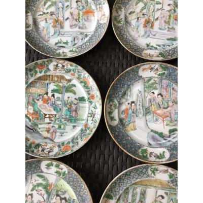 Assiettes En Porcelaine Famille Verte ,  Dynastie Quing, XVIIIème