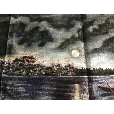 Lagoon, Silk Embroidery, Japan, Meiji Period