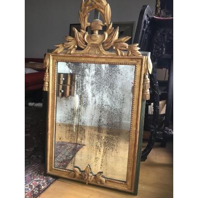 Miroir En Bois Sculpté Et Doré d'époque Louis XVI