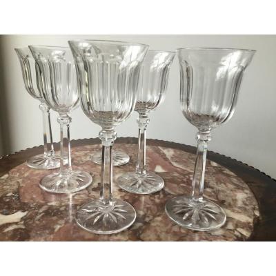 Suite De 6 Verres à Vin En Cristal , Prob Baccarat , Début XXème 