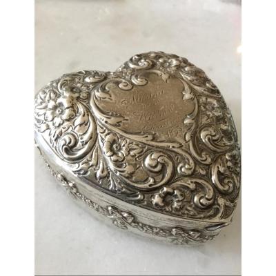 19th Century Silver Heart Box