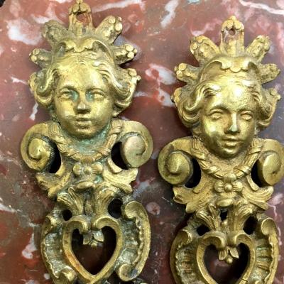 Pair Of Eighteenth Furnishing Bronzes With Cherubs