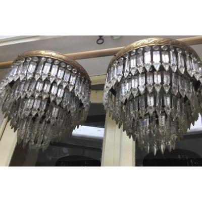 Pair Of Crystal Ceiling Lights, Napoleon III