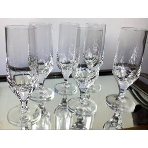 Suite Of 6 Art Deco Crystal Flutes (poss 12)