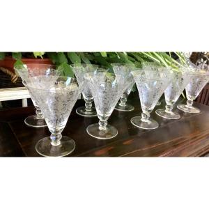 9 Small Aperitif Glasses In Engraved Crystal (+2)