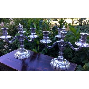Pair Of Regency Style Silvered Bronze Candlesticks Or Candlesticks