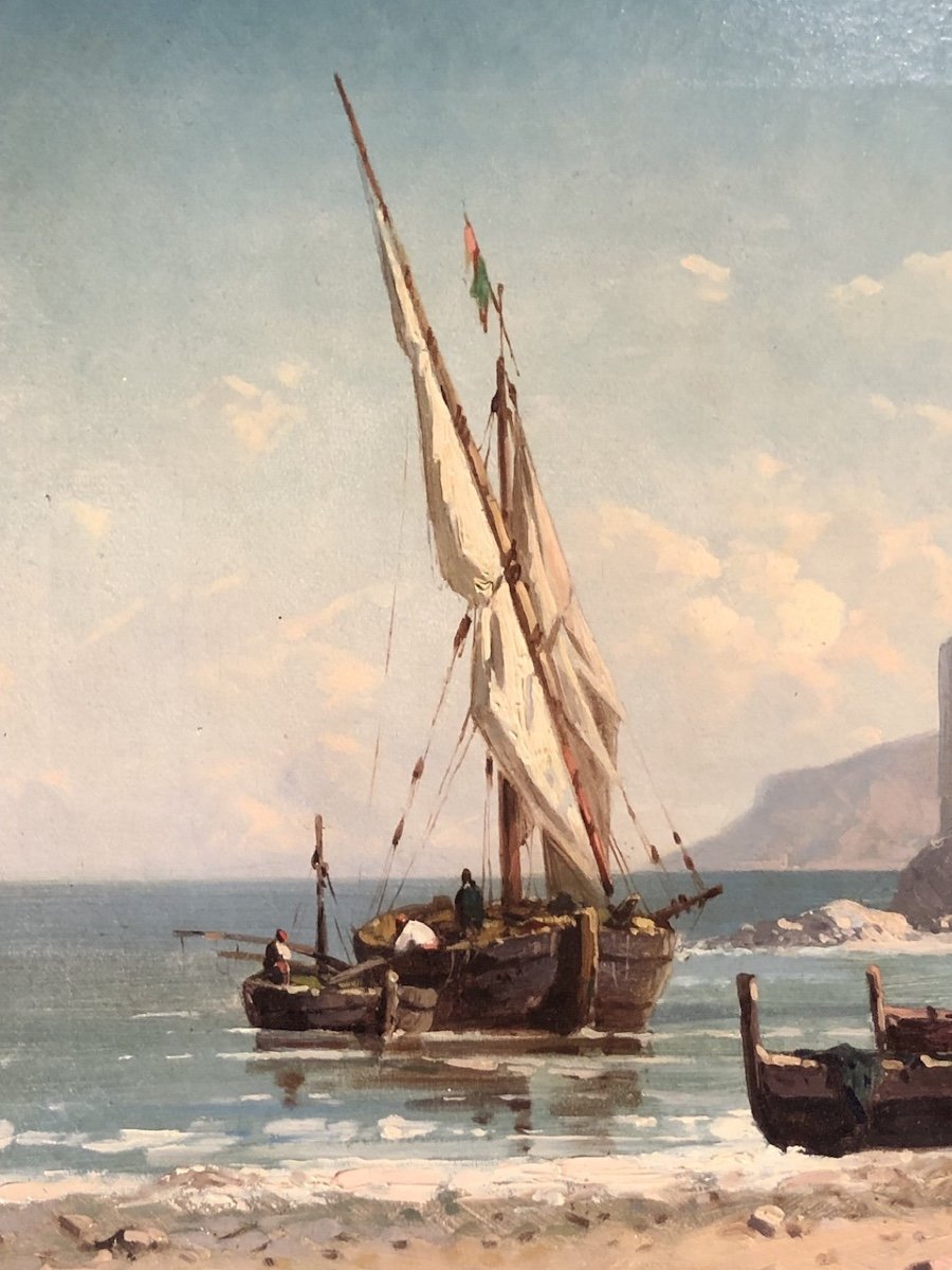 « le Port Et Le Château De Capri » école Française Du XIX éme -photo-4