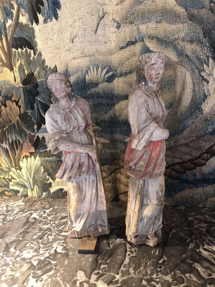 Two Carved And Polychrome Wooden Figures From The 17th Century -photo-2