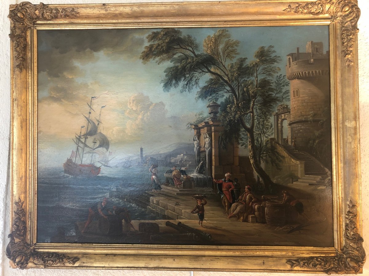 Peinture Marine XVIII Eme Dans Le Goût De Jean-Baptiste Lallemand 