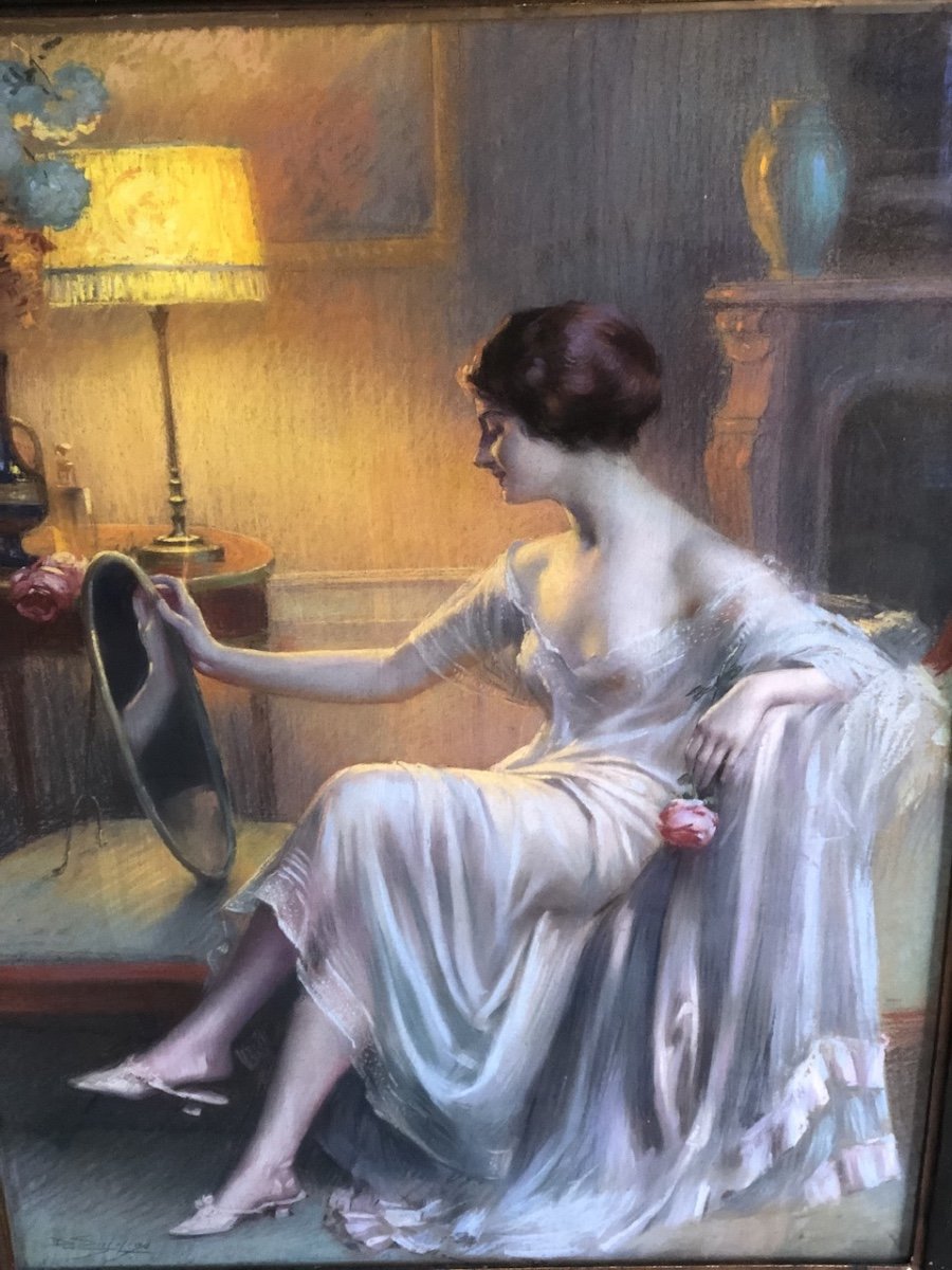 Delphin Enjolras ( 1857-1945 ) École Française des XIX -XX éme «  Jeune Femme à sa toilette ) -photo-2