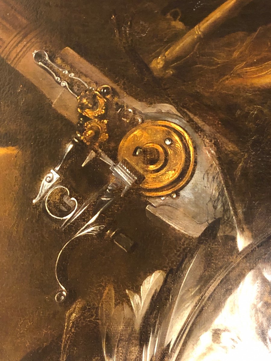 « «Nature morte à la bécasse, au fusil et aux roses » école française du début XIX éme -photo-2