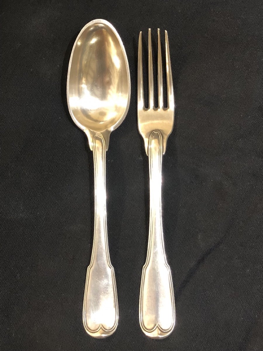 18th Century Silver Cutlery, Armorial Net Model -photo-2