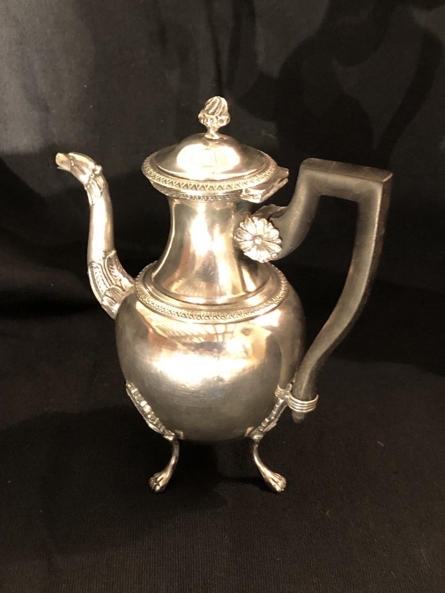 Small “selfish” Coffee Pot In Solid Silver, Hallmark 1 Er Coq  